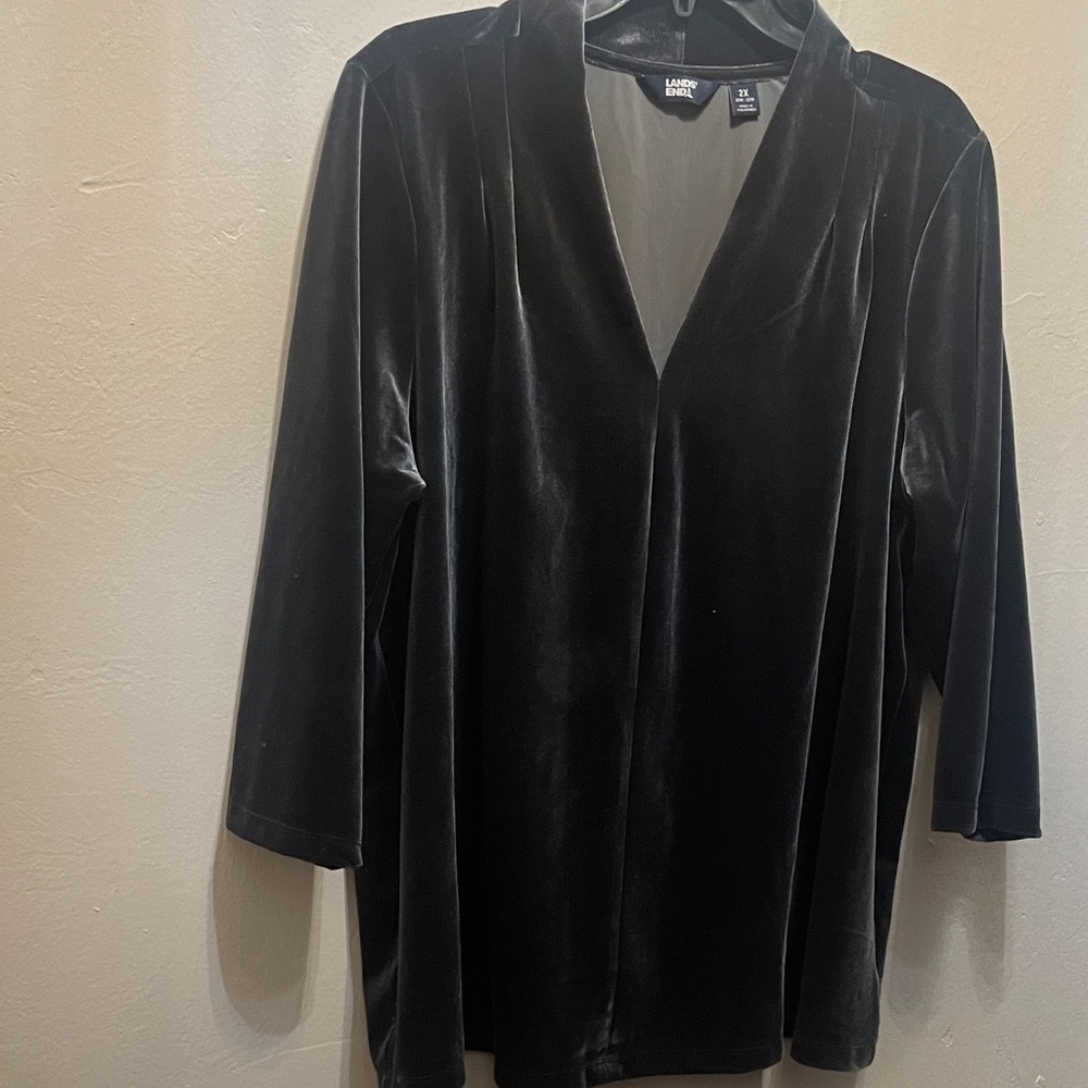 Lands' End Dark Grey Velvet Blouse
